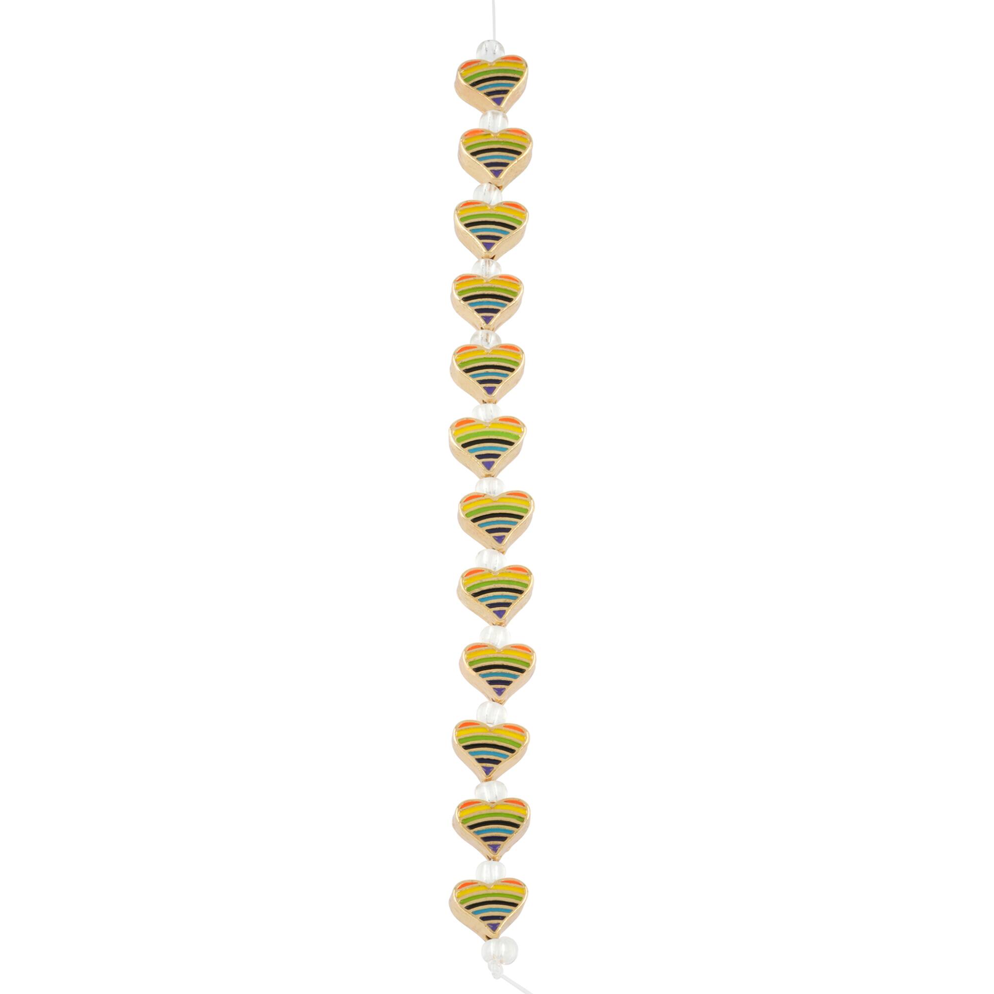 Rainbow Stripe & Gold Heart Beads, 9mm by Bead Landing™